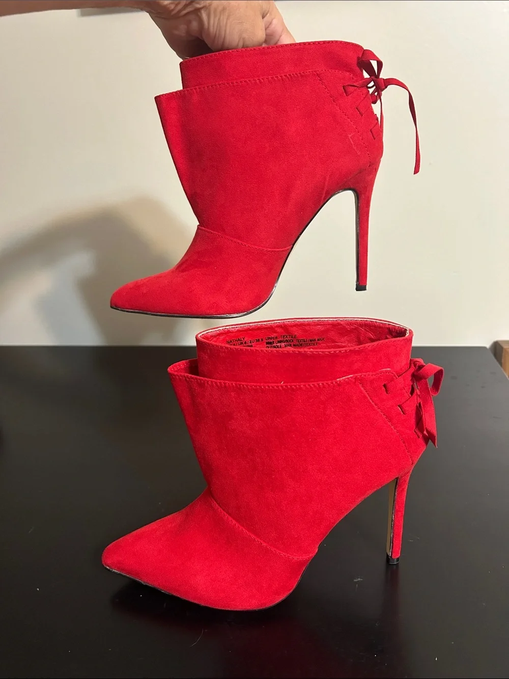 Shoe Dazzle Red Faux Suede Pointed-Toe Stiletto Slip-on Ankle Boots Size 8